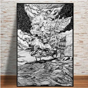 Poster Le Château Ambulant Noir et Blanc