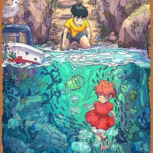 Tableau Métal Ponyo sur La Falaise