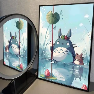 Totoro près d'un étang entouré de nénuphars atmosphère paisible