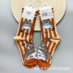 Chaussettes Totoro Rayures Beige & Marron
